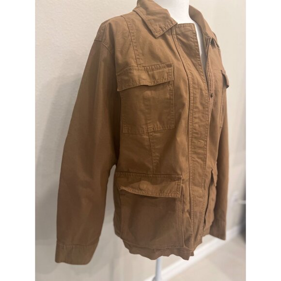 Womens tan utility cargo shacket jacket button-down cinched waist  MEDIUM - Picture 8 of 9